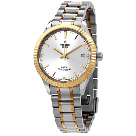 Tudor Style Automatic Diamond Silver Dial Ladies Watch